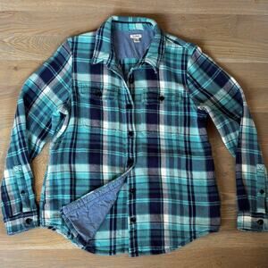 LL Bean 1912 Overshirt Button Down Flannel Shacket Pockets Womens Size Small
